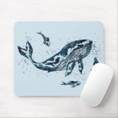 Tapis de souris de bleu de baleine d'aquarelle (Avec souris)