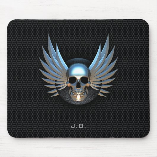 Tapis de souris de crâne à ailes par bleu (Devant)
