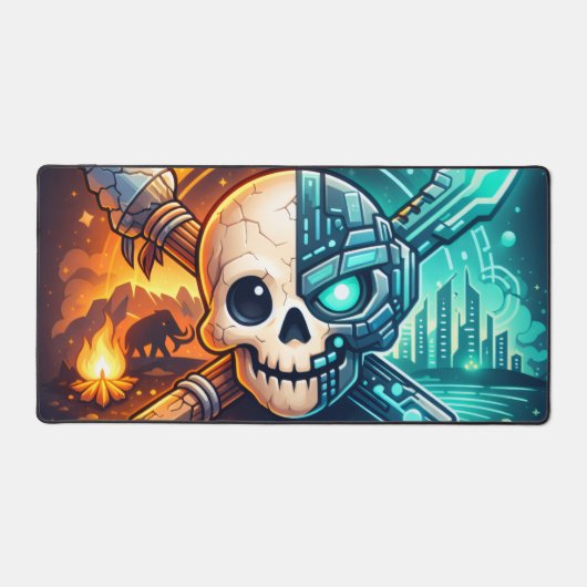 Tapis de souris de jeu Cyberpunk Fire & Ice Skull (Recto)