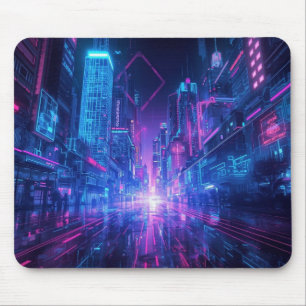 Tapis de souris de jeu Cyberpunk Neon Cityscape -