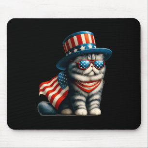 Tapis De Souris De Juillet Chat Amoureux des chats Drapeau América