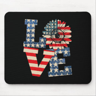 Tapis De Souris De Juillet Love Tournesol Patriotique Drapeau Amér