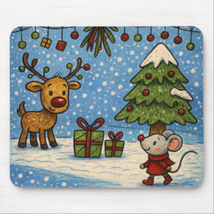 Tapis de souris de Noël avec un renne et une souri