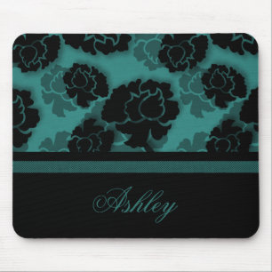 Tapis De Souris Décadence florale grungy Mousepad, Turquoise