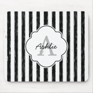 Tapis De Souris Décontracté Black Peint Stripes Monogramme et nom