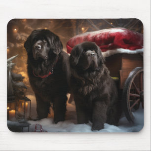 Tapis De Souris Décor de Noël au traîneau enneigé de Terre-Neuve