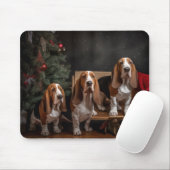 Tapis De Souris Décor de Noël Basset Hound Snowy Sleigh (Avec souris)