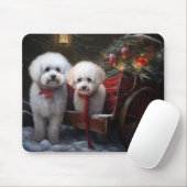 Tapis De Souris Décor de Noël Bichon Frise Snowy Sleigh (Avec souris)