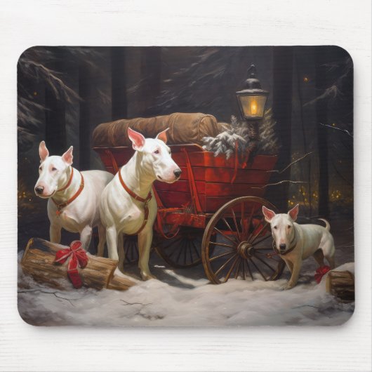 Tapis De Souris Décor de Noël Bull Terrier Snowy Sleigh (Devant)