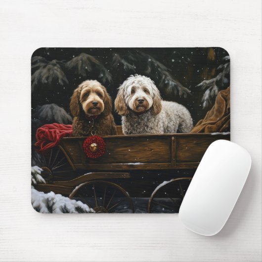 Tapis De Souris Décor de Noël Cockapoo Snowy Sleigh (Avec souris)