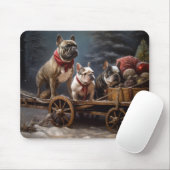 Tapis De Souris Décor de Noël de Bulldog Snowy Sleigh (Avec souris)