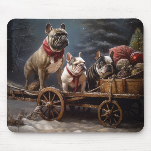 Tapis De Souris Décor de Noël de Bulldog Snowy Sleigh (Devant)