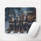 Tapis De Souris Décor de Noël Doberman Snowy Sleigh (Avec souris)