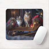 Tapis De Souris Décor de Noël du Maine Coon Snowy Sleigh (Avec souris)