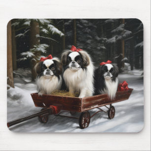 Tapis De Souris Décor de Noël japonais Chin Snowy Sleigh