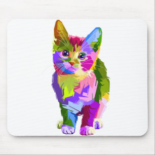 Tapis De Souris Décoration colorée animale Design de chat Géométri