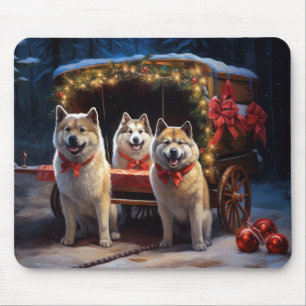 Tapis De Souris Décoration de Noël Traîneau enneigé d'Akita