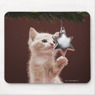 Tapis De Souris Décoration pawing de Noël de chaton sur l'arbre