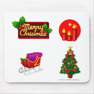 Tapis De Souris Décorations de Noël sur le fond blanc