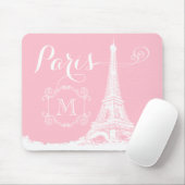 Tapis De Souris Décoré d'un monogramme blanc rose Girly de Tour (Avec souris)