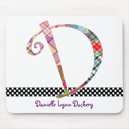 Tapis de souris décoré d'un monogramme - lettre D (Devant)