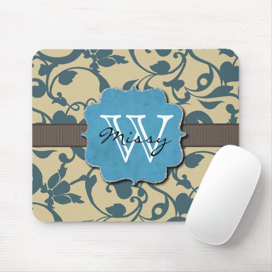Tapis De Souris Décoré d'un monogramme patiné bleu (Avec souris)