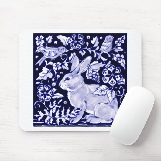 Tapis De Souris Dedham Blue Rabbit, Classic Blue & White Design (Avec souris)