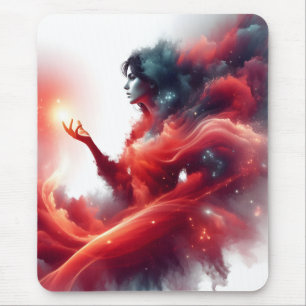 Tapis De Souris Déesse céleste cosmique Galaxie de nuage rouge abs
