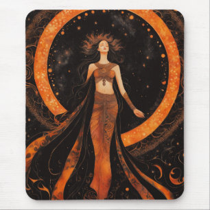 Tapis De Souris Déesse Éclipse Solaire en Orange & Noir