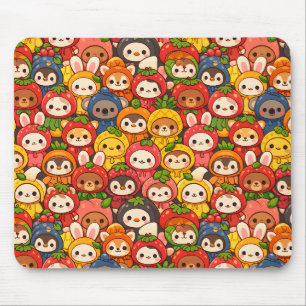 Tapis De Souris Défilé d'amis fruits   Chibi d'animaux mignons