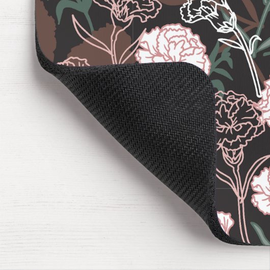 Tapis De Souris Délicates oeillets roses avec fleurs Feuilles vert (Coin)