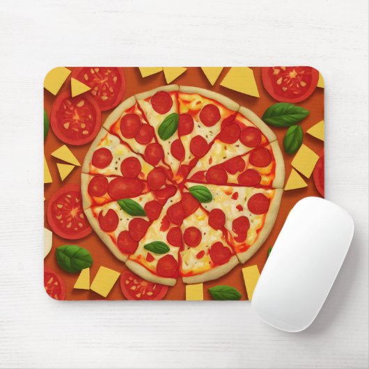 Tapis De Souris Délicieuse pizza végétalienne fromage tomate brill (Avec souris)