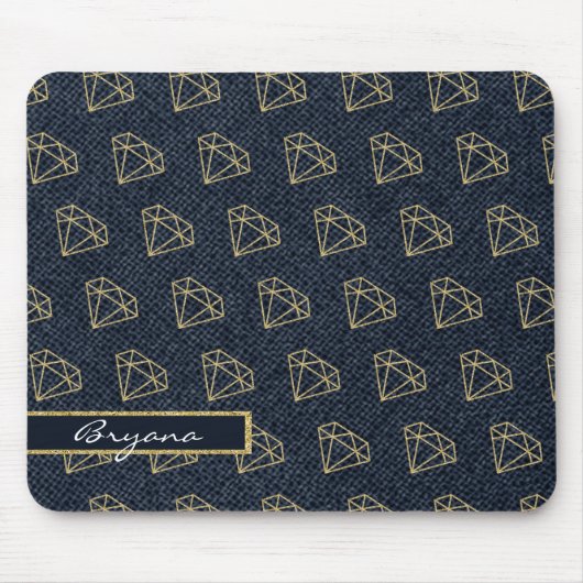 Tapis De Souris Denim & Diamonds Gold & Blue Glam Computer (Devant)