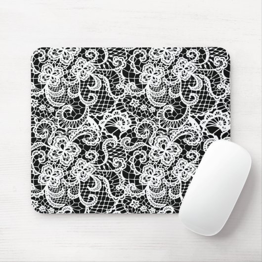 Tapis De Souris Dentelle blanche en noir (Avec souris)