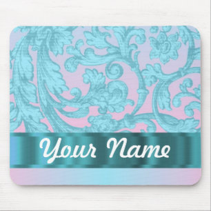 Tapis De Souris Dentelle damassée rose et bleu pâle
