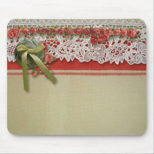 Tapis De Souris Dentelle de rose ancienne Toile de jute rouge rust
