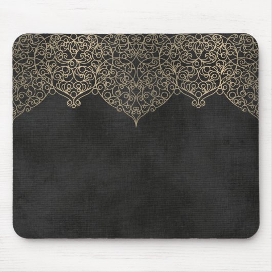 Tapis De Souris Dentelle dorée sur fond noir (Devant)
