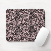 Tapis De Souris Dentelle noire sur rose vif (Avec souris)