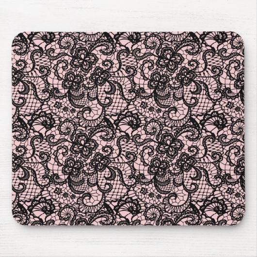 Tapis De Souris Dentelle noire sur rose vif (Devant)