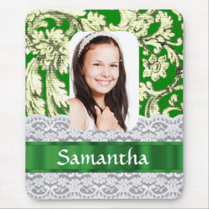 Tapis De Souris Dentelle verte damask photo personnalisée