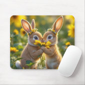 Tapis De Souris Des lapins odorent un tournesol jaune (Avec souris)