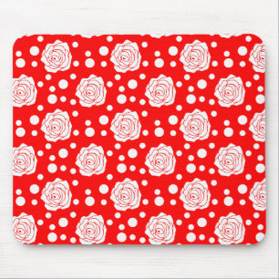 Tapis De Souris Design d'illustrations florales Pois en rouge blan