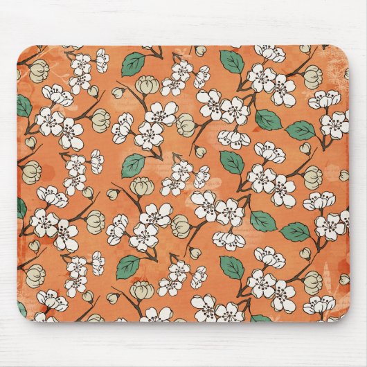 Tapis De Souris Design floral blanc sur orange (Devant)
