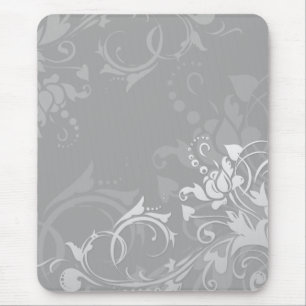 Tapis De Souris design floral moderne tourbillonnant en taie grise