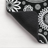 Tapis De Souris Design Floral Rétro Blanc Sur Noir (Coin)
