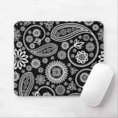 Tapis De Souris Design Floral Rétro Blanc Sur Noir (Avec souris)