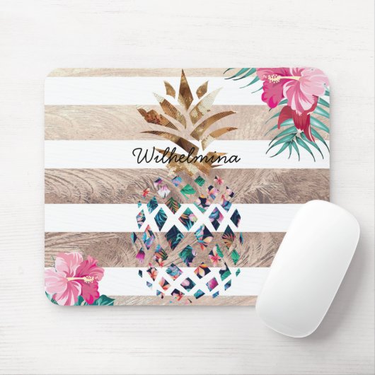 Tapis De Souris Design rayé d'ananas fleuri (Avec souris)