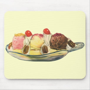 Tapis De Souris Desserts alimentaires vintage, cerises de banana s