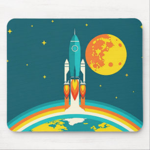 Tapis De Souris Dessin animé de fusée spatiale mignonne