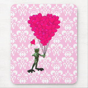 Tapis De Souris Dessin animé drôle de grenouille & cœur rose sur d